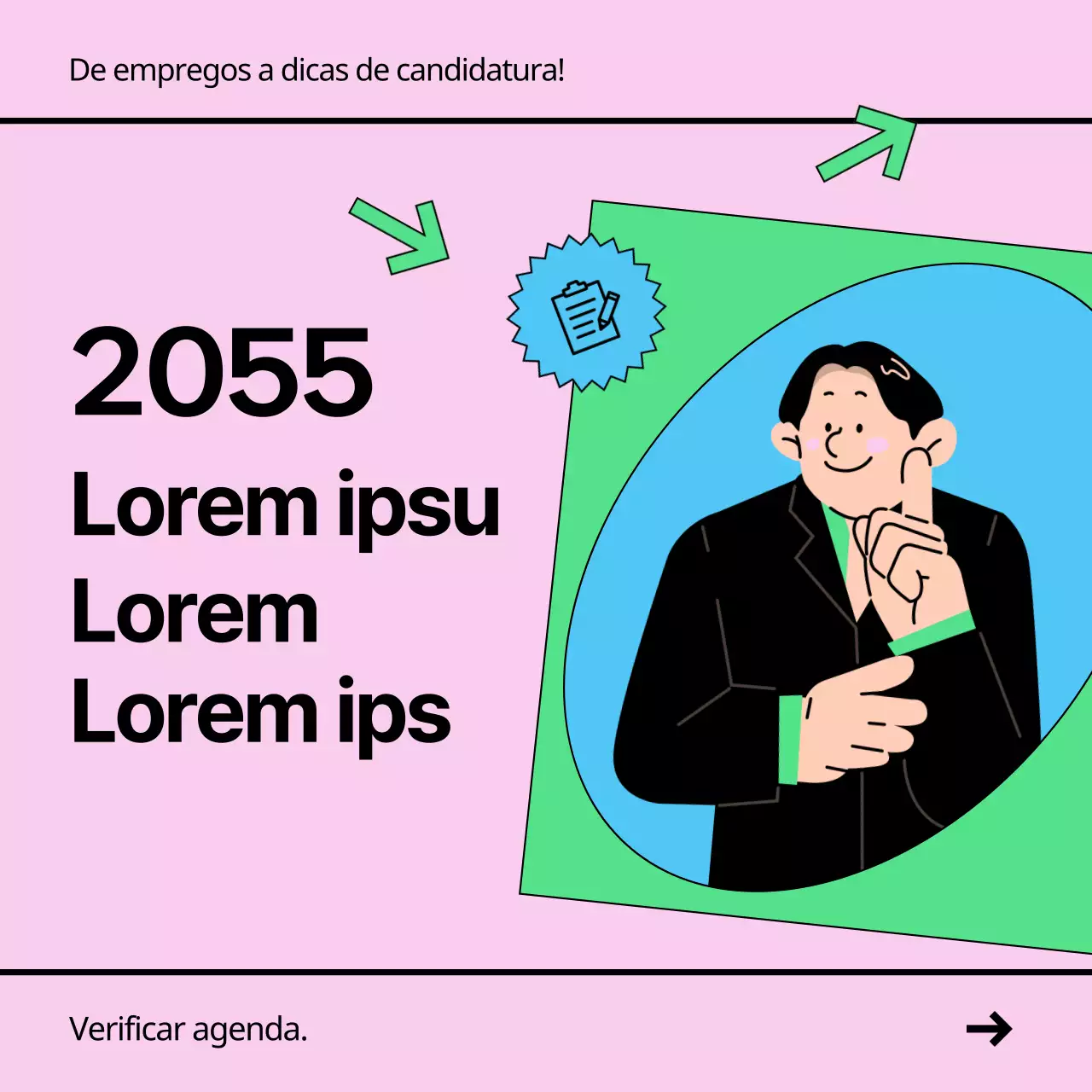 Um simples anúncio de feira de emprego cor-de-rosa e verde