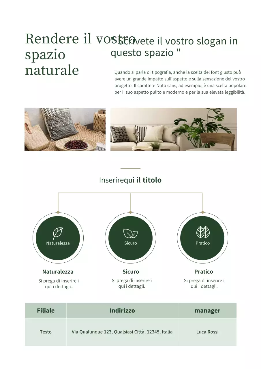 Tema di portafoglio sui materiali per interni verdi e marroni (Ritratto Documentazione aziendale)