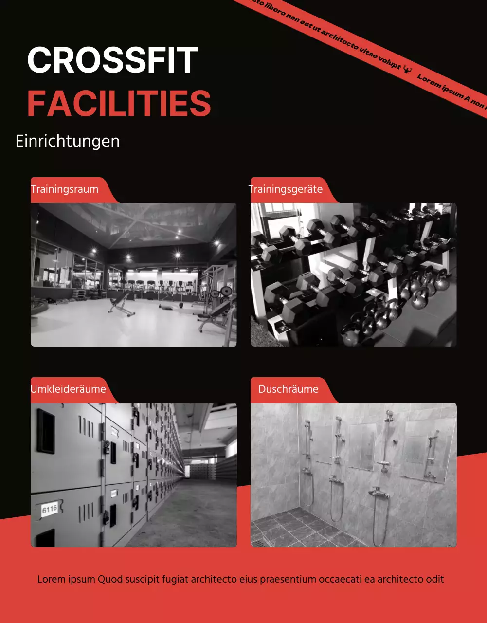 Werbung für eine trendige Crossfit-Veranstaltung im Fitnessstudio in Orange und Schwarz