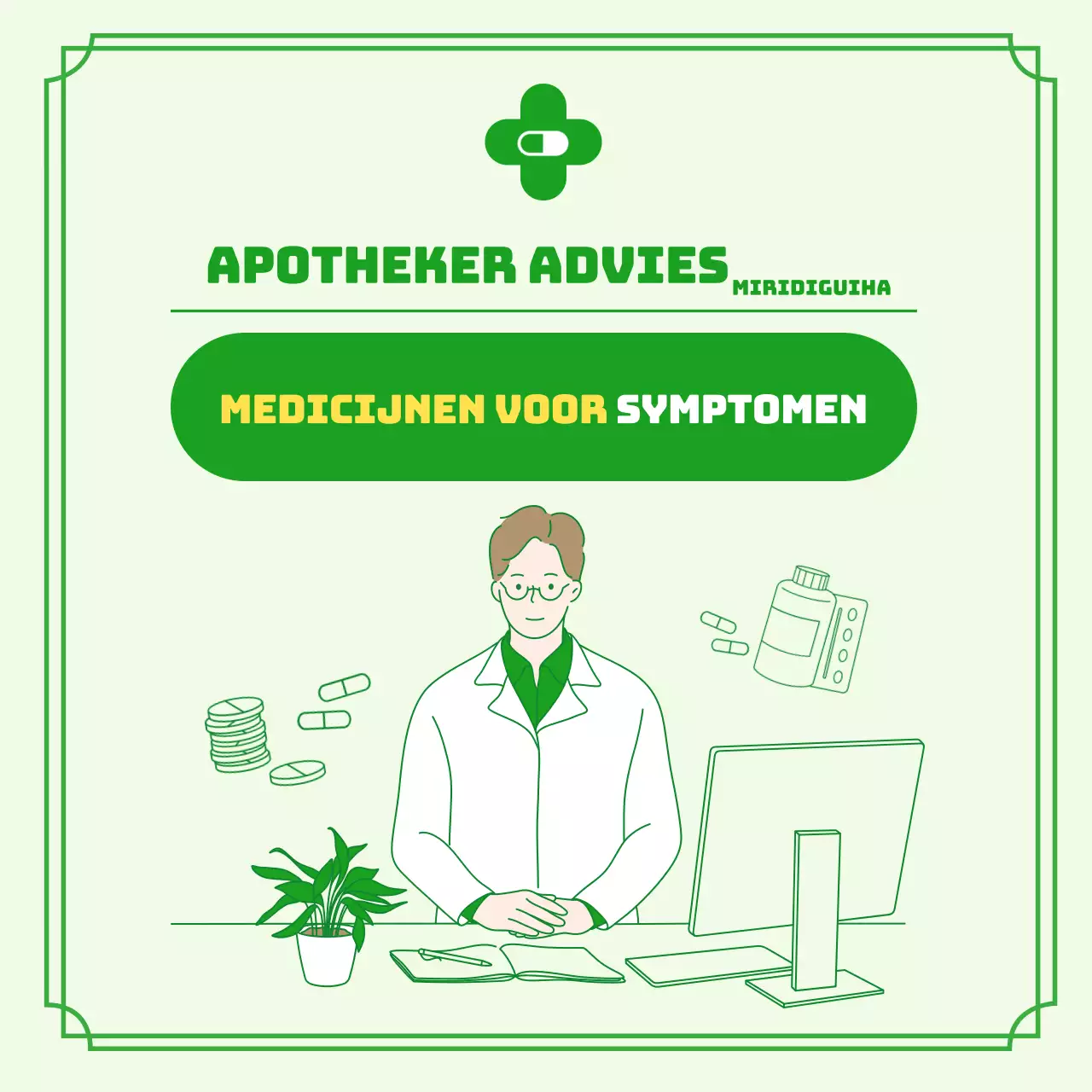Benodigde medicatie per symptoom in het groen geïllustreerde receptconcept