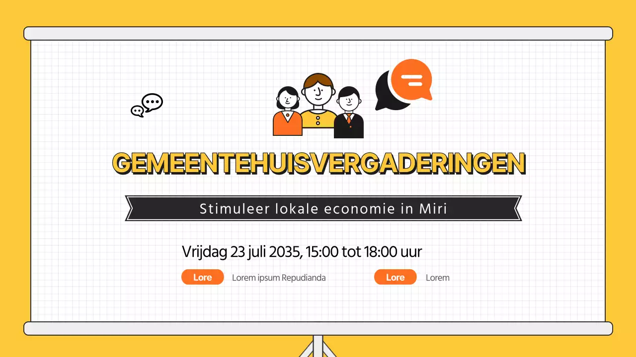 Discussiepresentatie met oranje illustratie