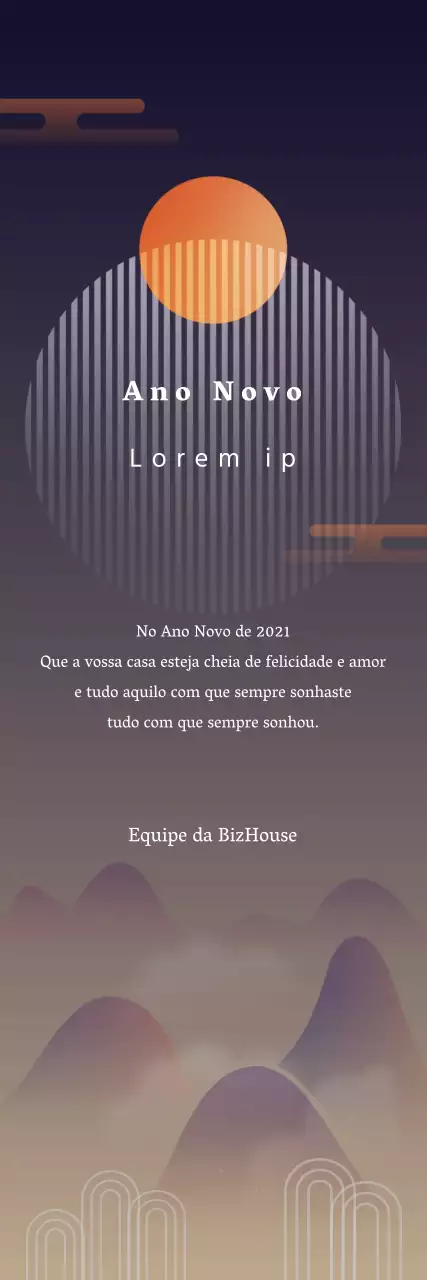 Ilustração laranja púrpura Saudações de Ano Novo