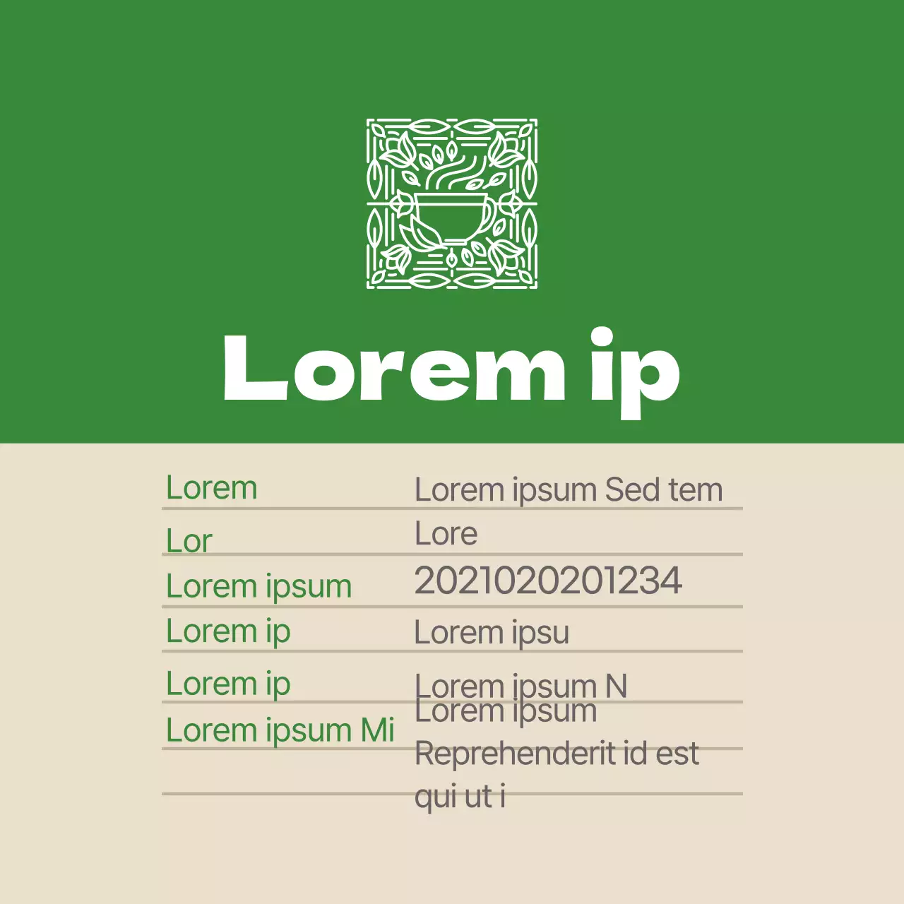 Logo vert clean food thé vert en poudre étiquette détaillée