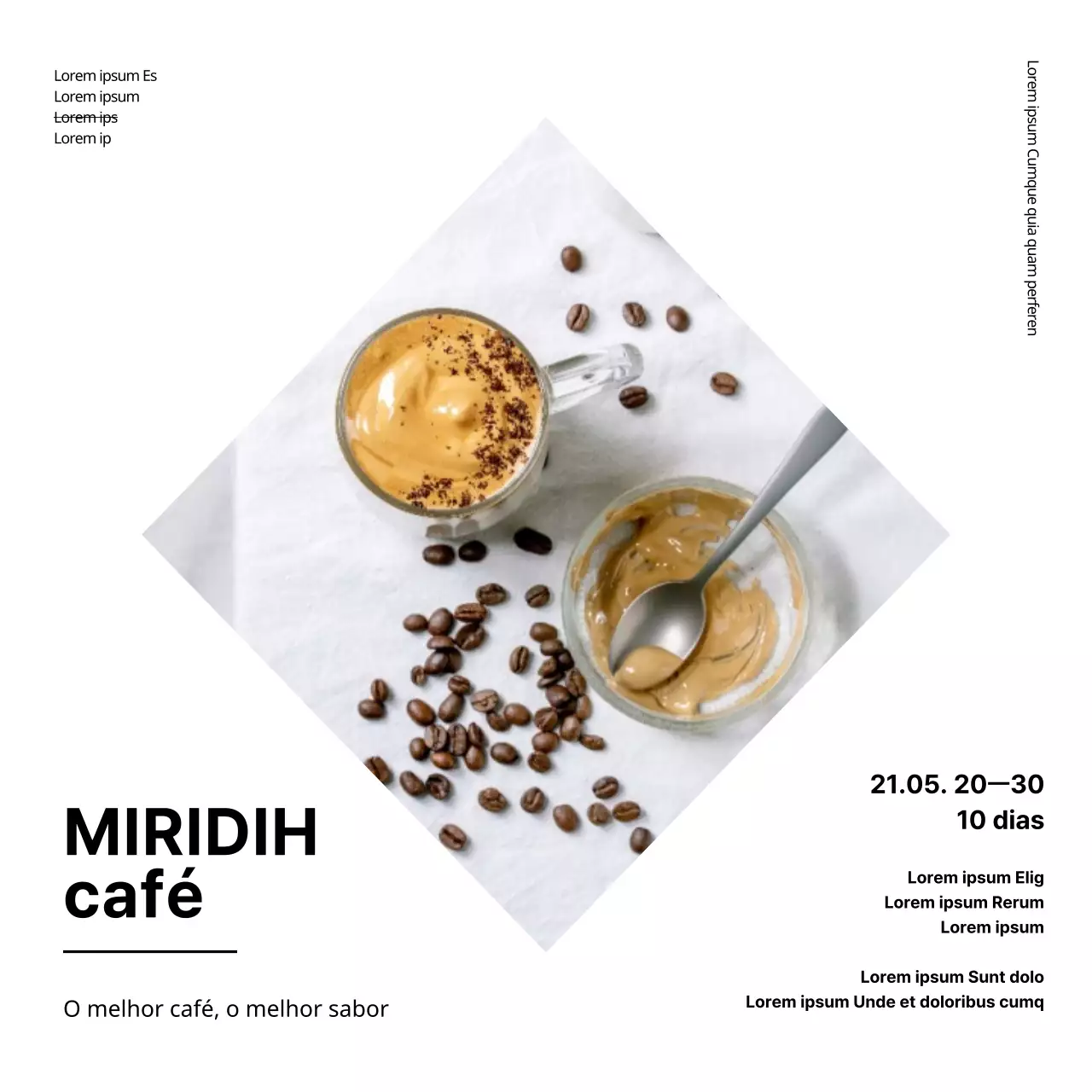 Sinal simples de menu de café quadrado com fundo branco