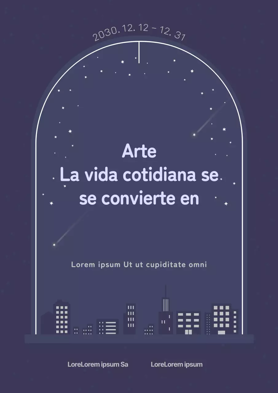 Póster informativo sobre el programa de vacaciones de invierno en azul marino y azul claro para el cielo nocturno