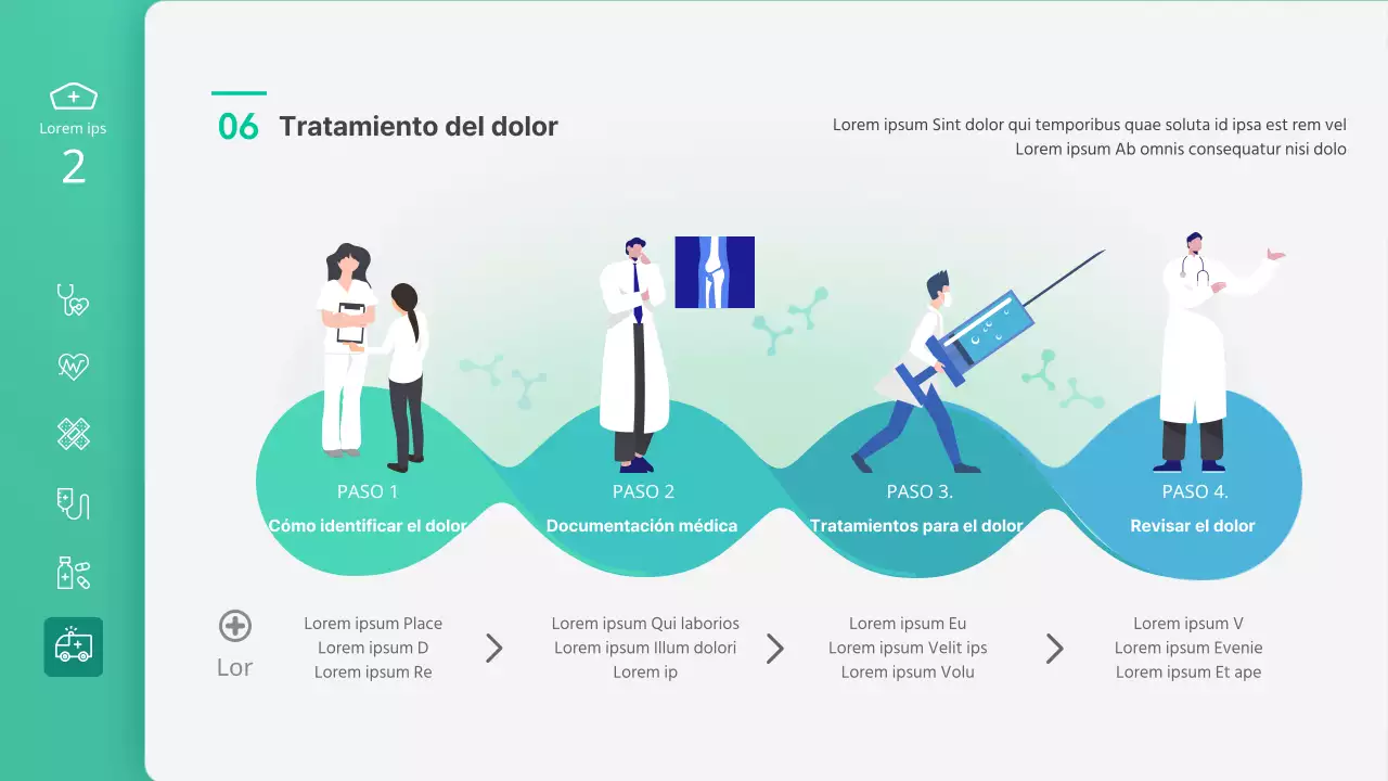 Presentación en clase de enfermería en la que se destacan las ilustraciones verdes