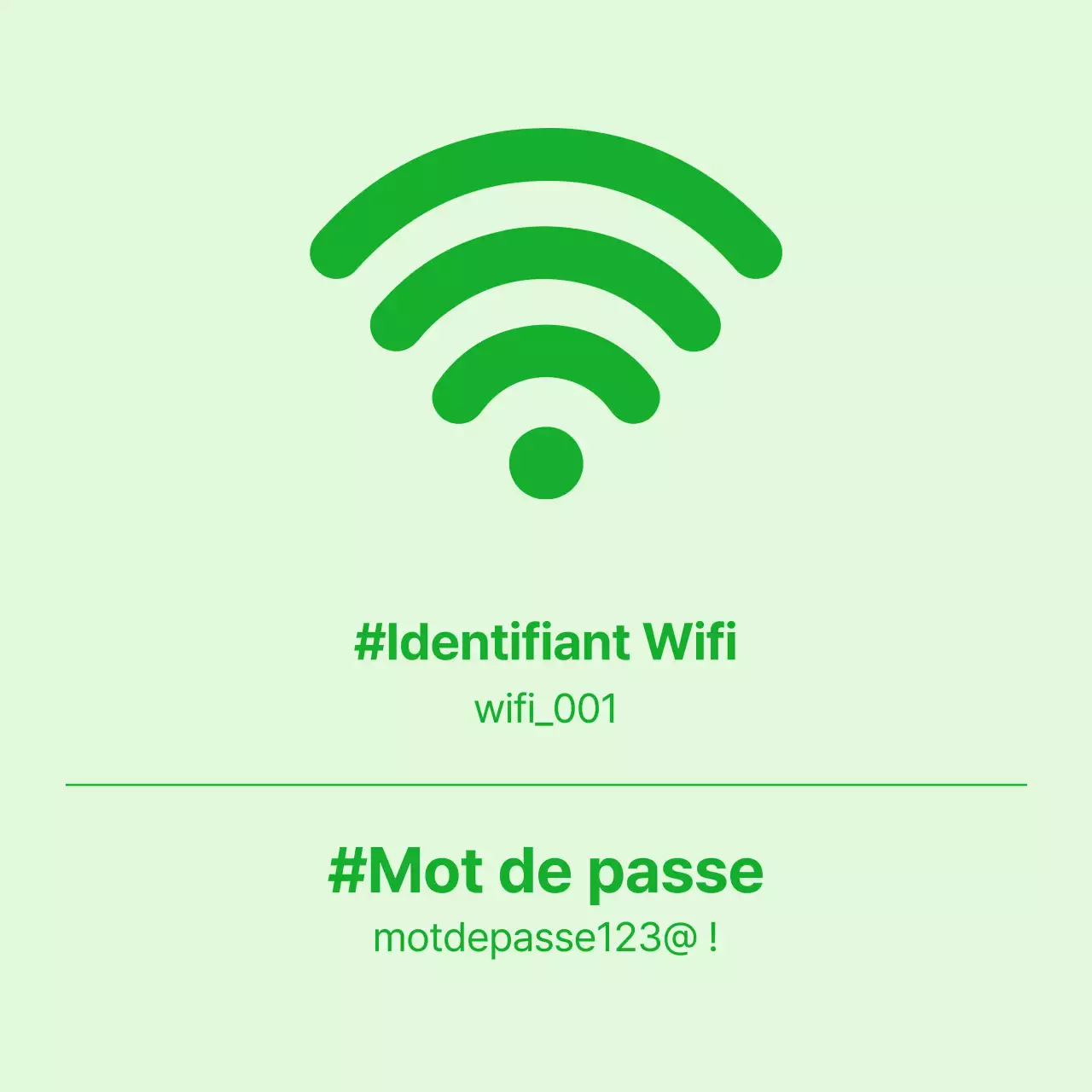 Concept simple Informations Wi-Fi en chartreuse et en vert