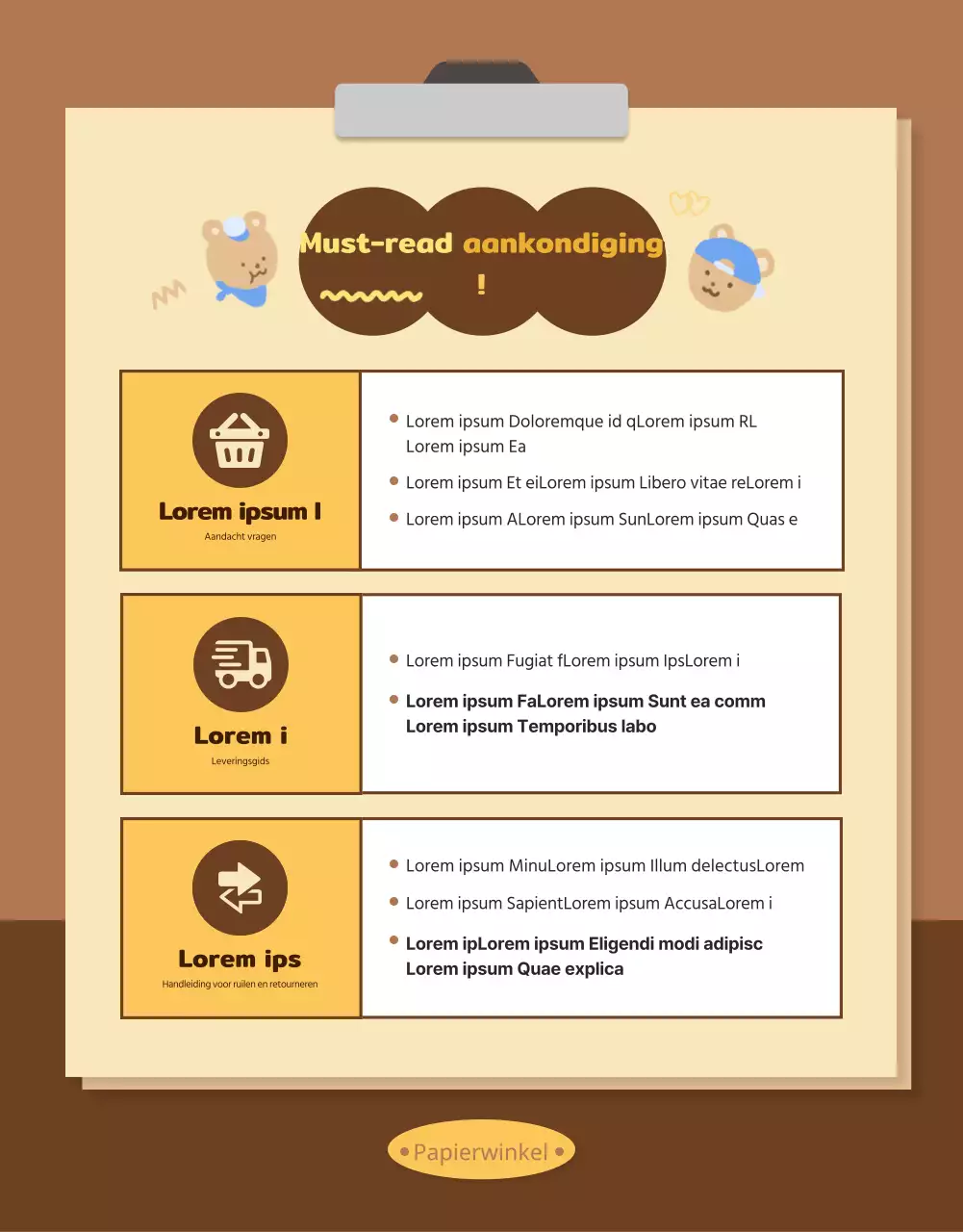 Willekeurige doos met leuk Daku briefpapier in beige en bruin