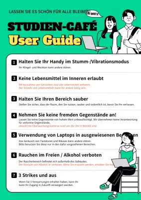 Ein Cafe-Schild mit einer einfachen Illustration auf grünem Hintergrund