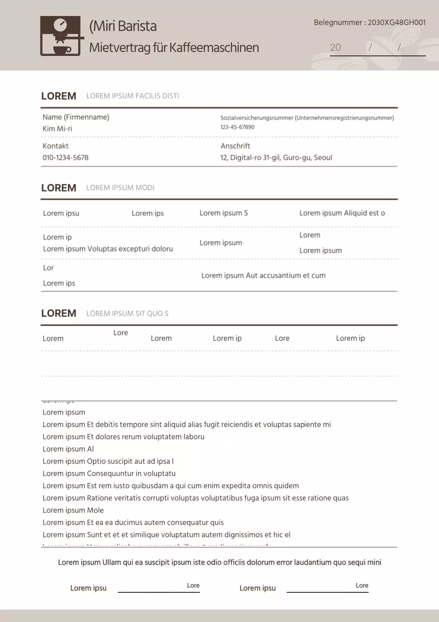 Einfacher Mietvertrag für Kaffeemaschinen in Beige und Braun