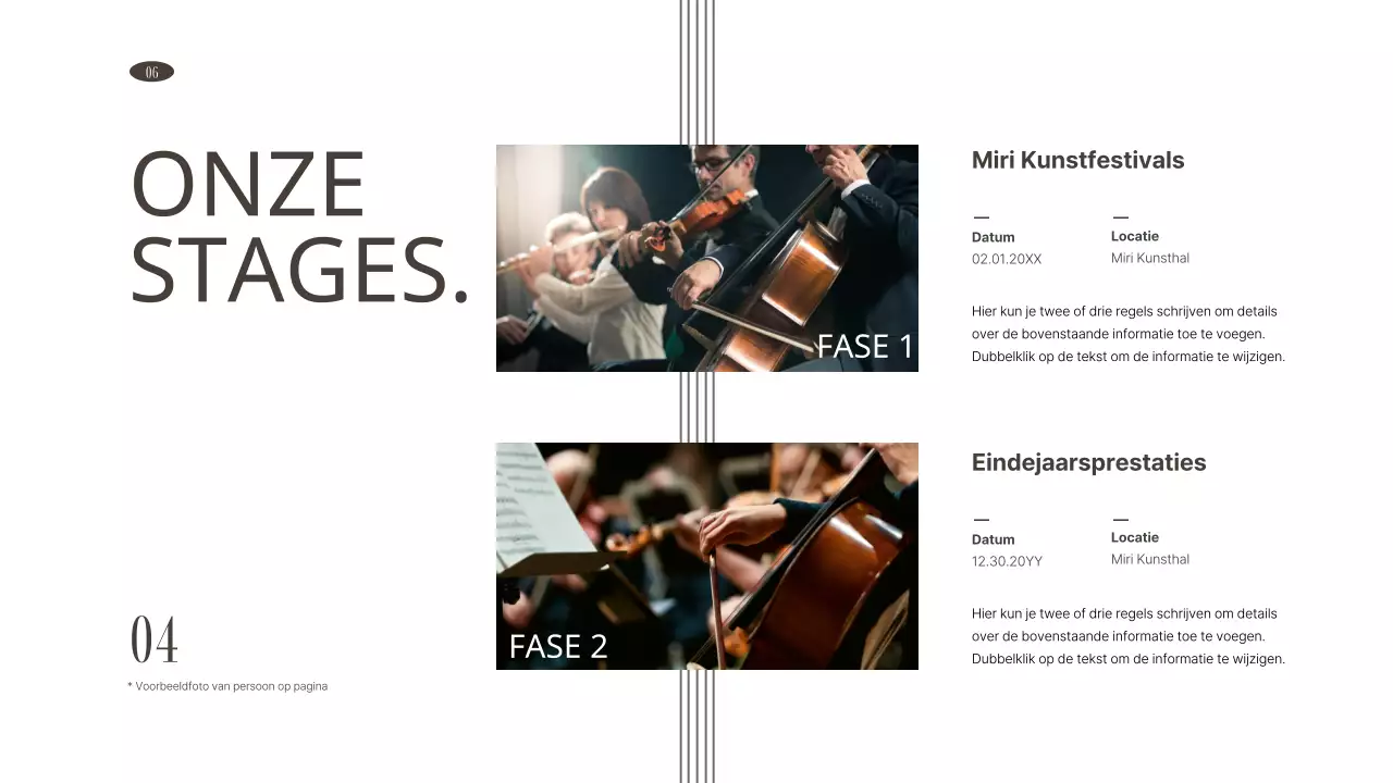 Portfolio van podiumkunstorganisaties in bruin en gedempte tinten