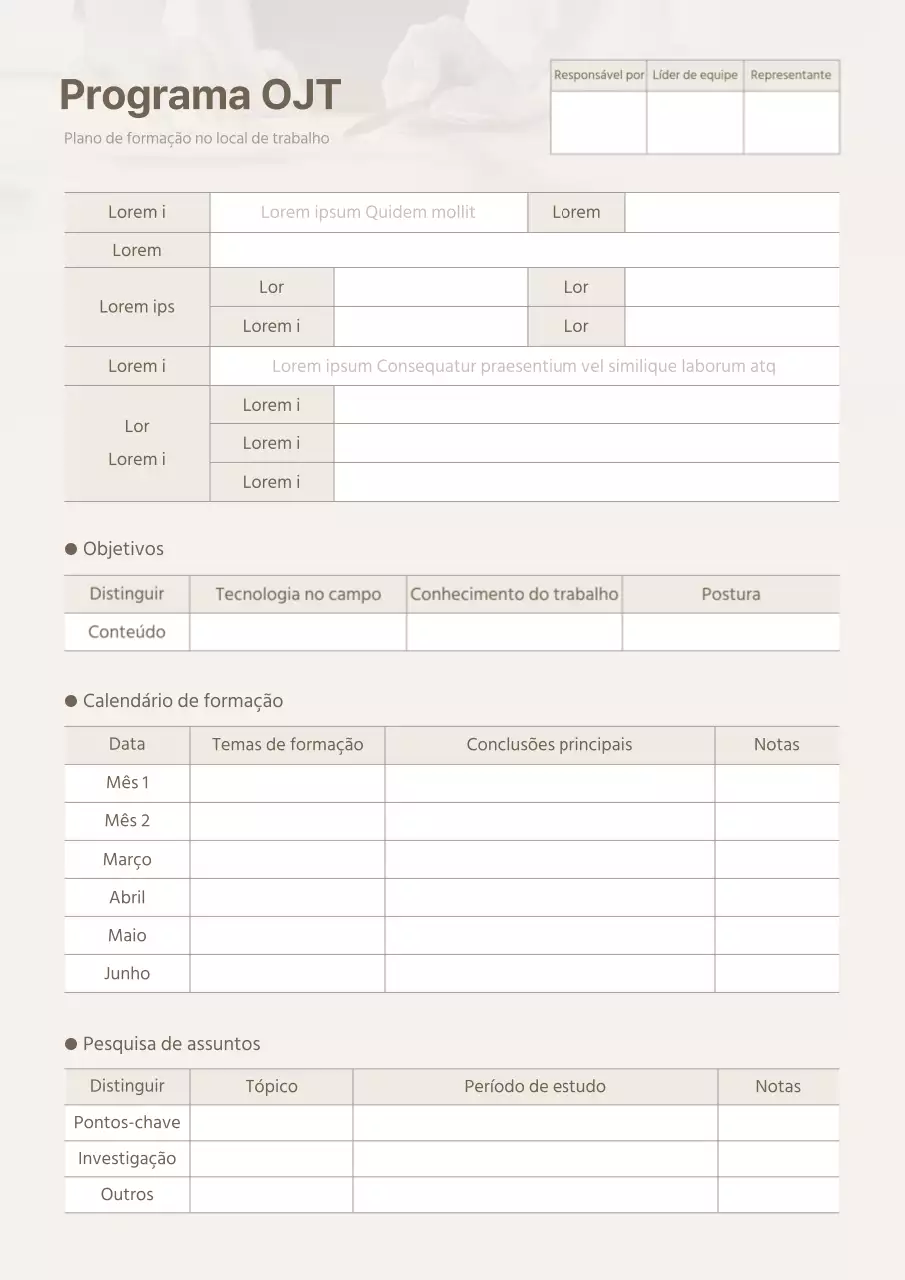 bege Plano de formação OJT calendário de formação orientação para a formação de novos contratados modelo de documento da empresa