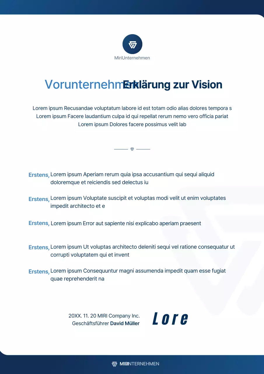 Geschäftskonzepterklärung in Weiß und Blau