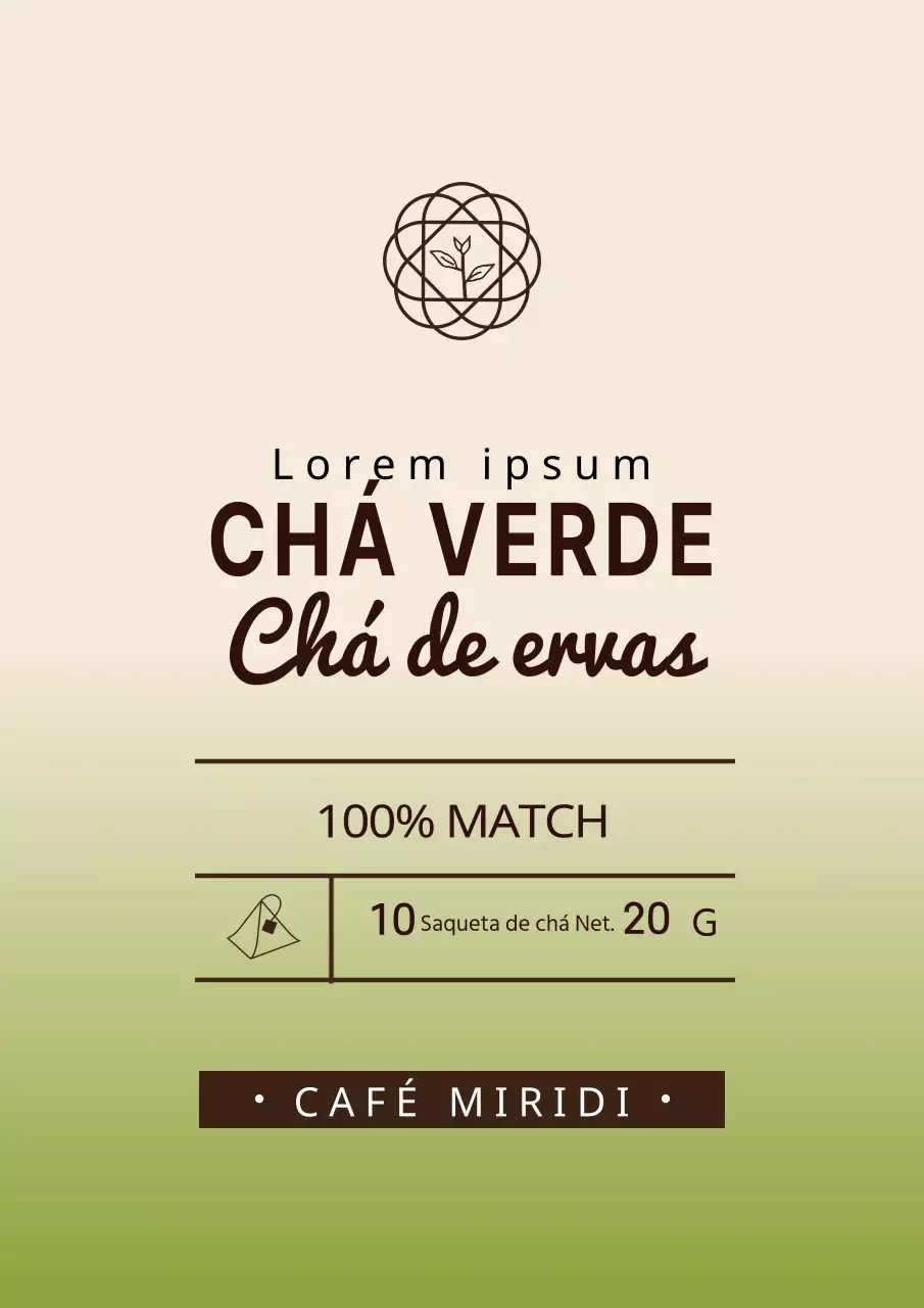 Desenho simples de rótulo de saqueta de chá verde com um gradiente verde