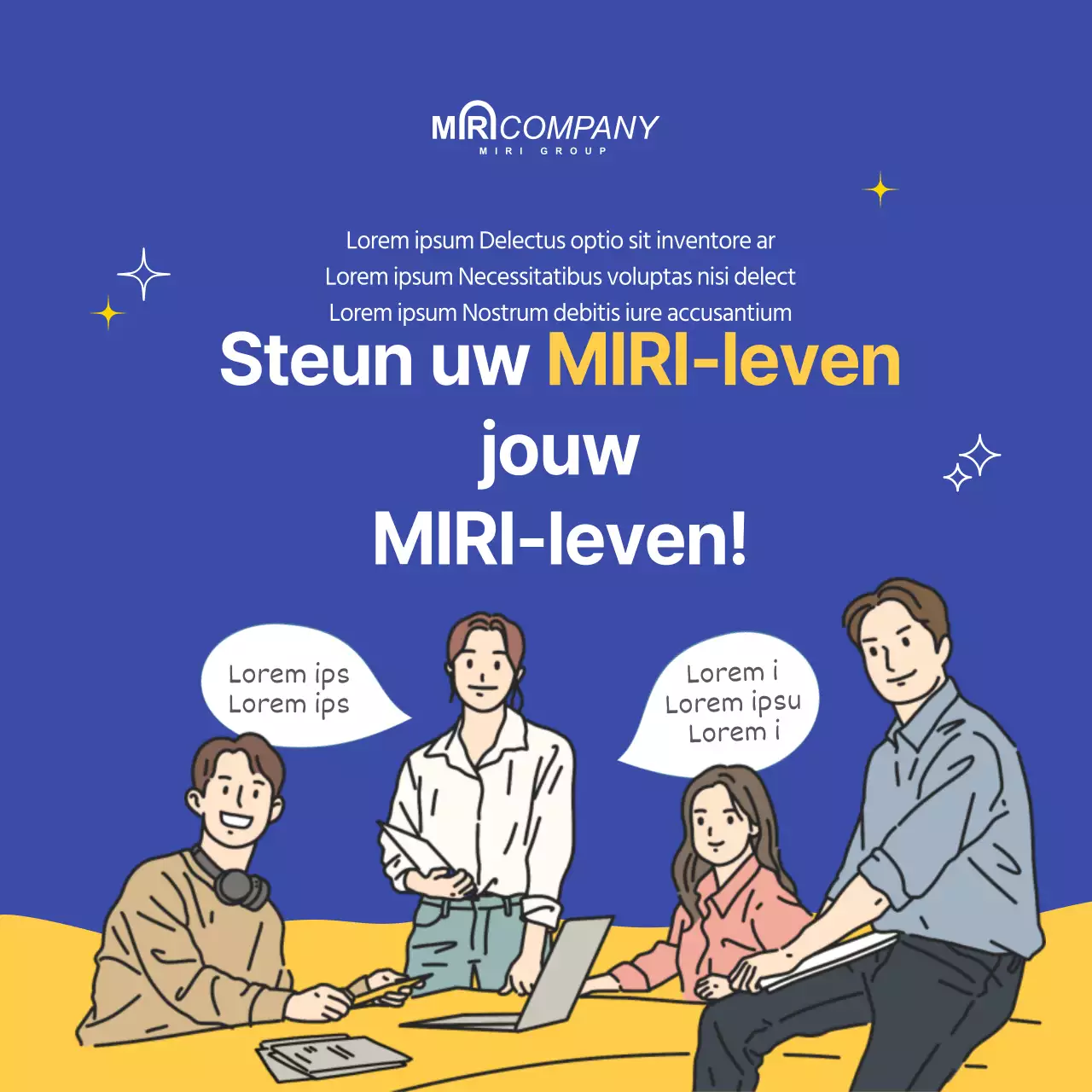 Blauw geel concept zakelijke personeelsintroductiekaart nieuws sociale media inhoud