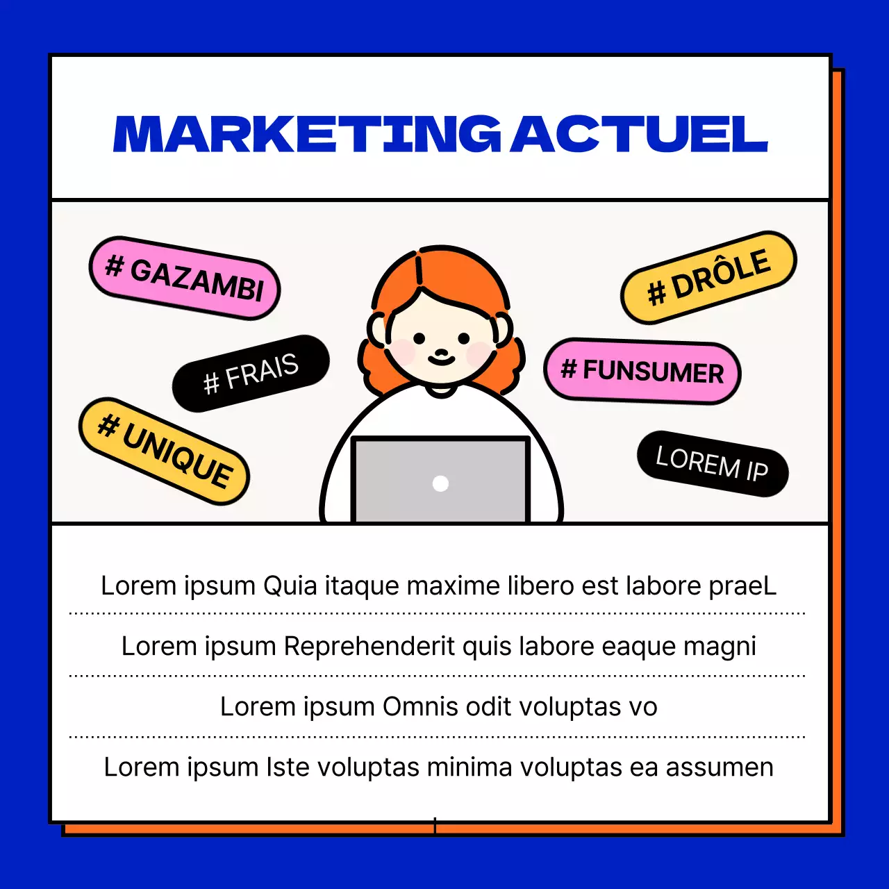 Cadre carré bleu et orange fun marketing