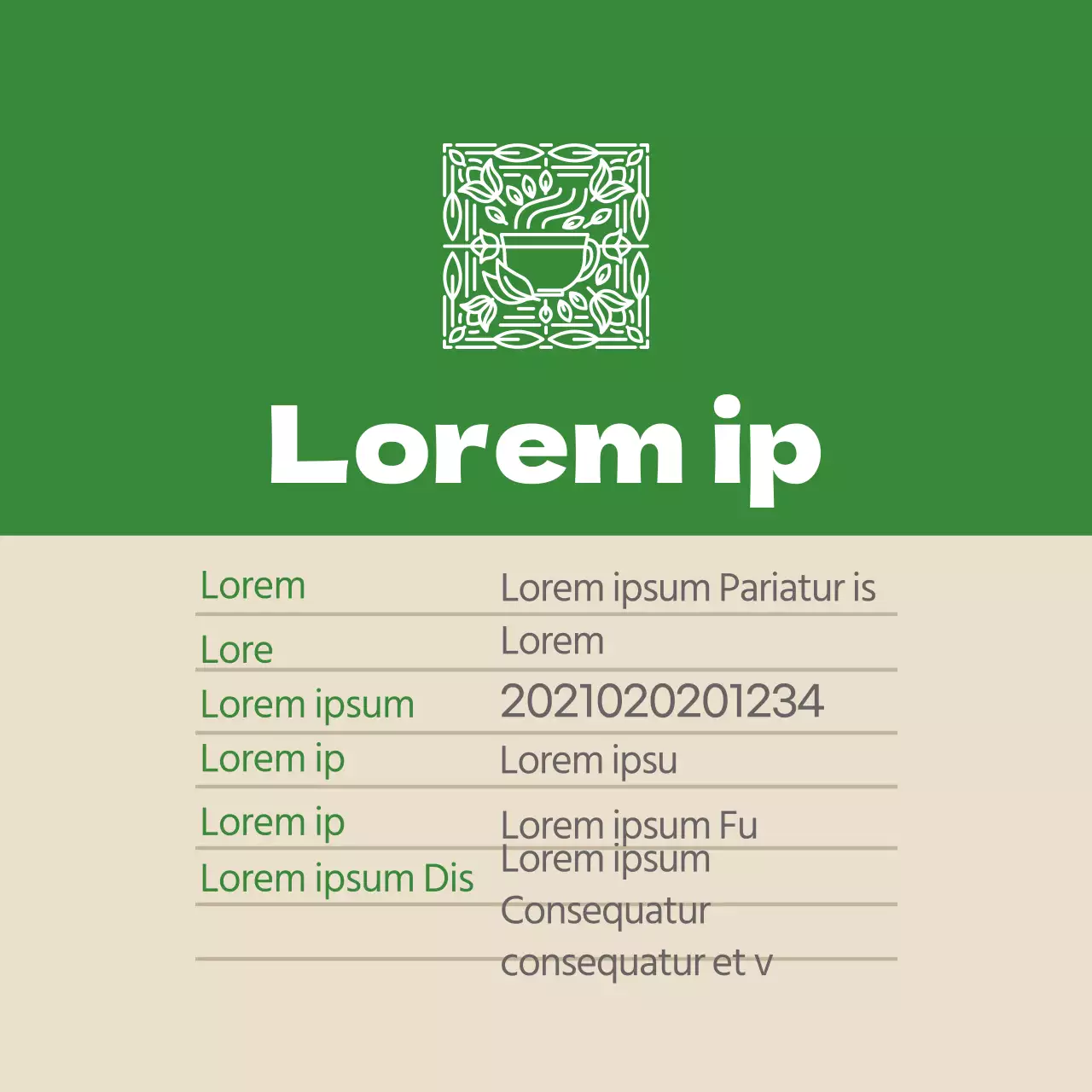 Etichetta di dettaglio del tè verde in polvere con logo verde e alimenti puliti