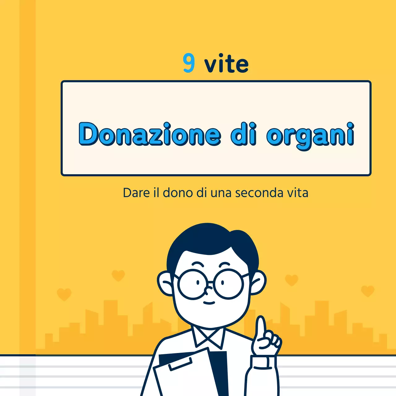 Biglietto di auguri giallo e blu per la Giornata della donazione degli organi, design di novità