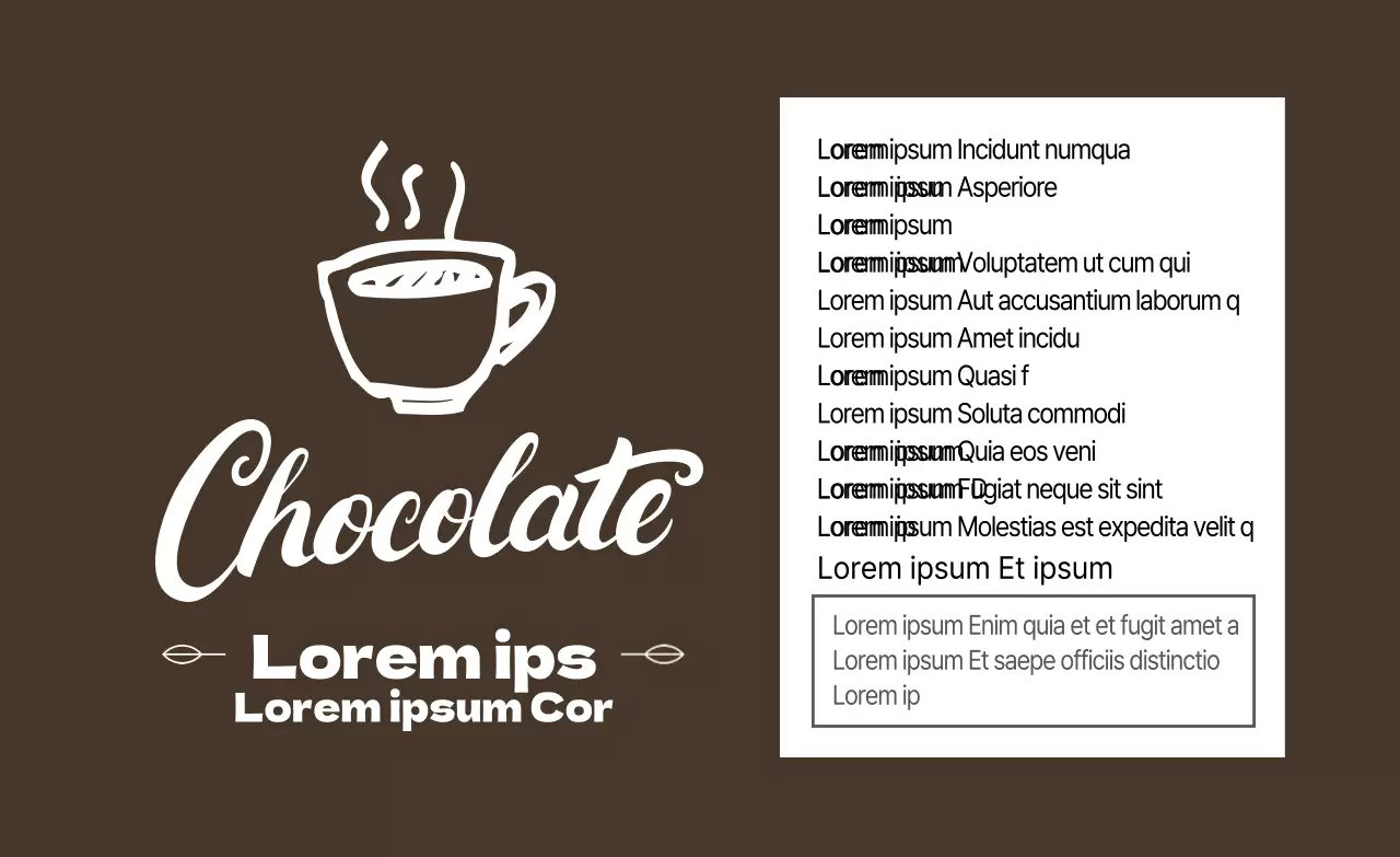 Étiquette de chocolat chaud en poudre illustrée en brun