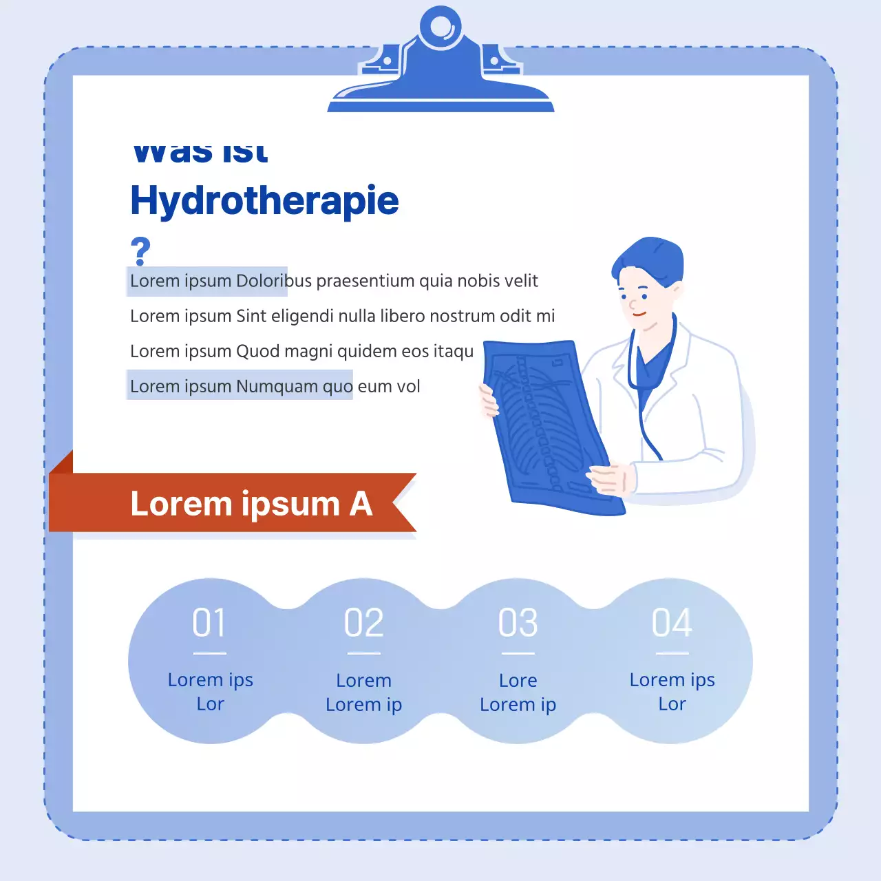 Eine blaue, saubere Illustration und Infografik mit einem Hydrotherapie-Konzept