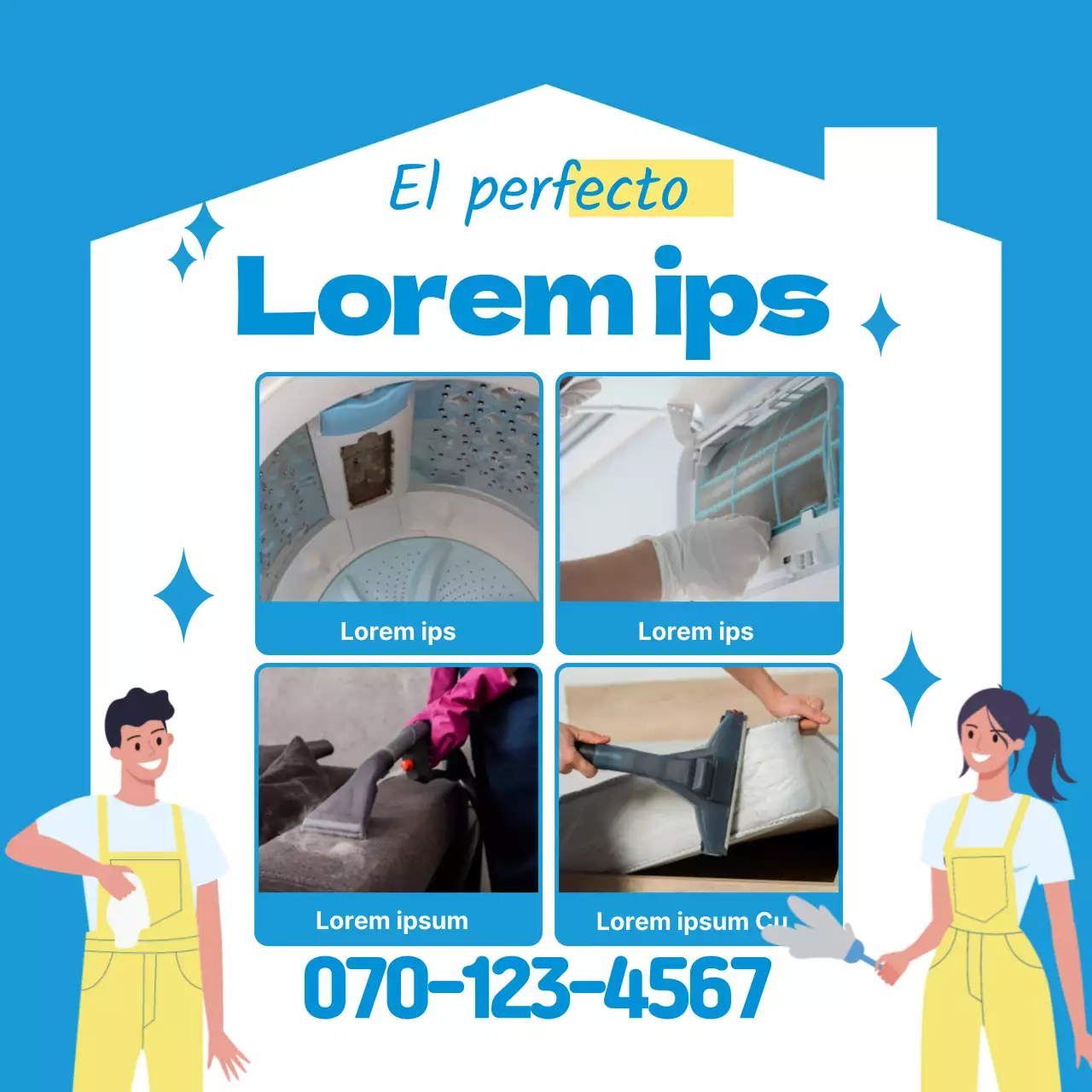 Promocione su servicio de limpieza a domicilio con una foto de ilustración azul