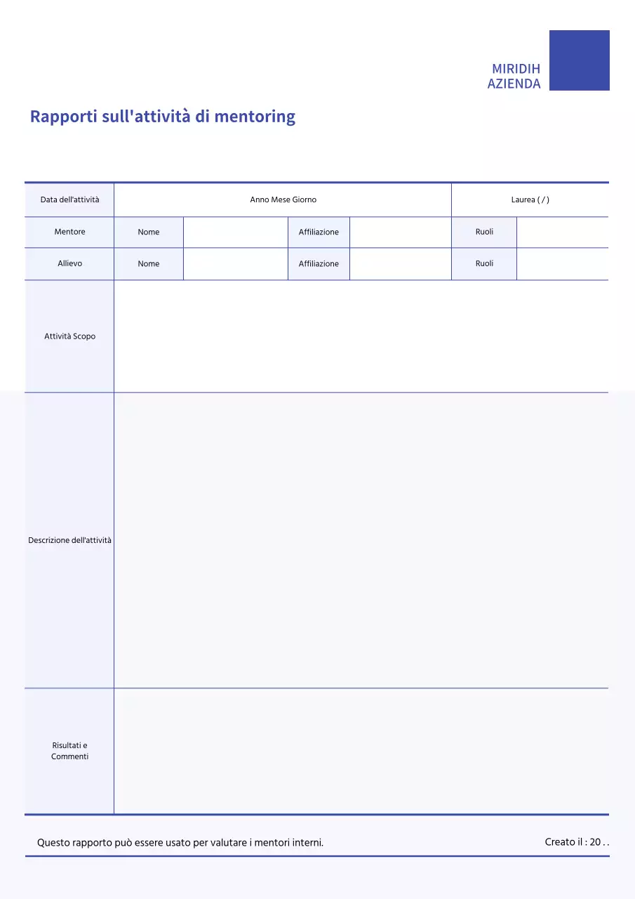 Lettera del mentore blu e pulita e rapporto sull'attività di mentoring
