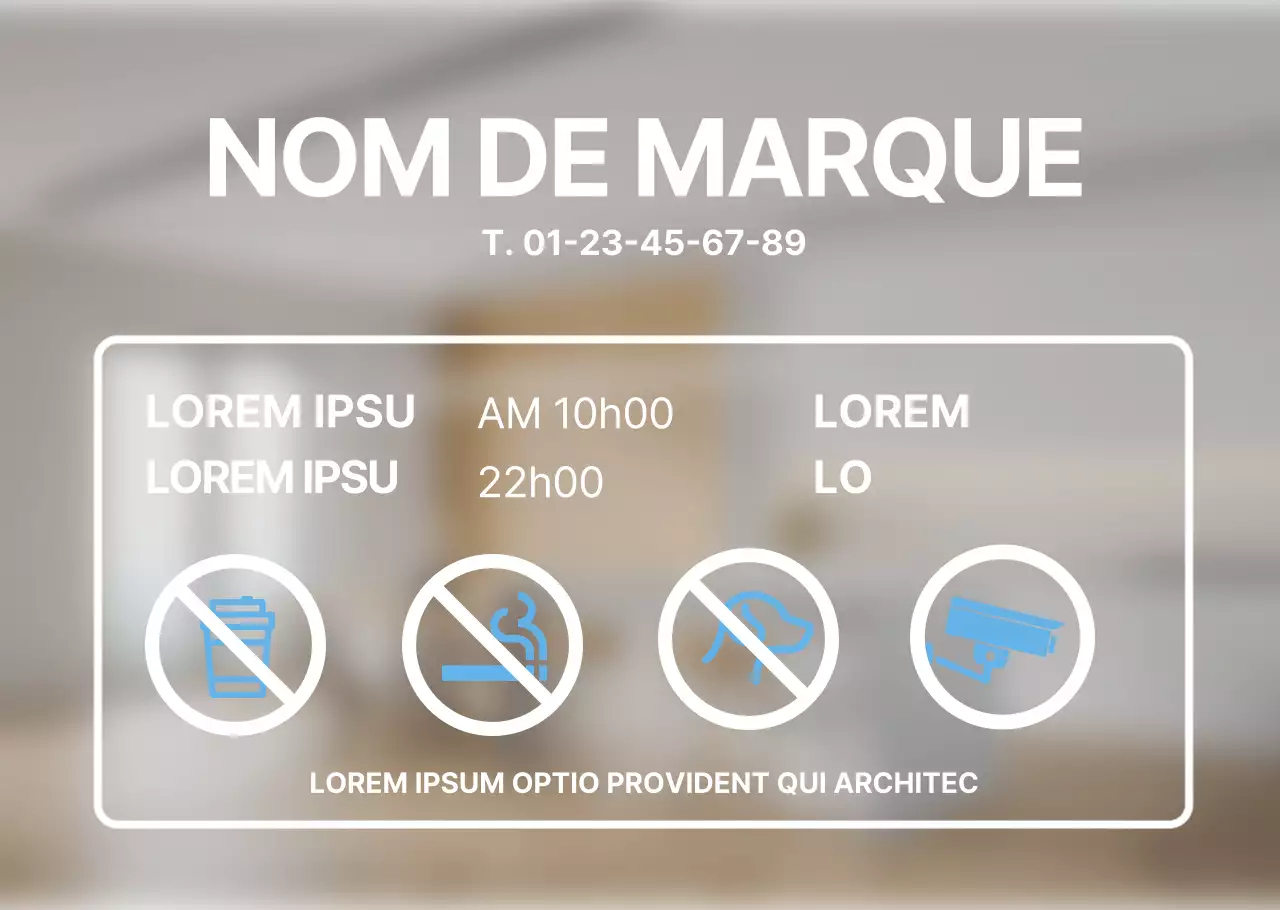 Affiche transparente bleu clair sur les horaires d'ouverture simples