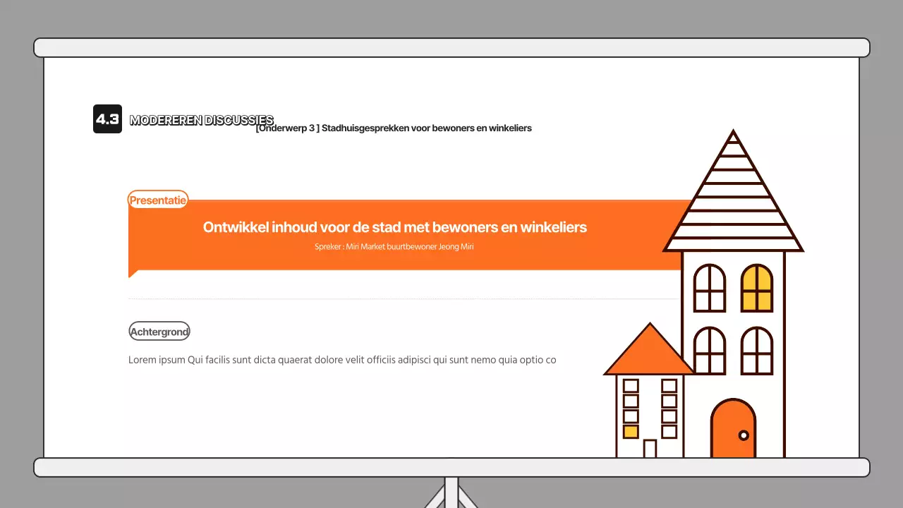 Discussiepresentatie met oranje illustratie