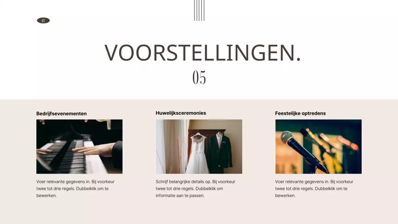 Portfolio van podiumkunstorganisaties in bruin en gedempte tinten