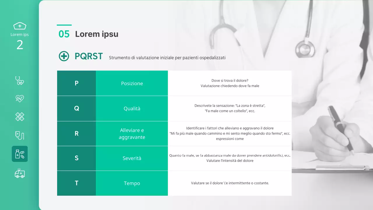 Presentazione della classe di infermieristica che evidenzia le illustrazioni verdi