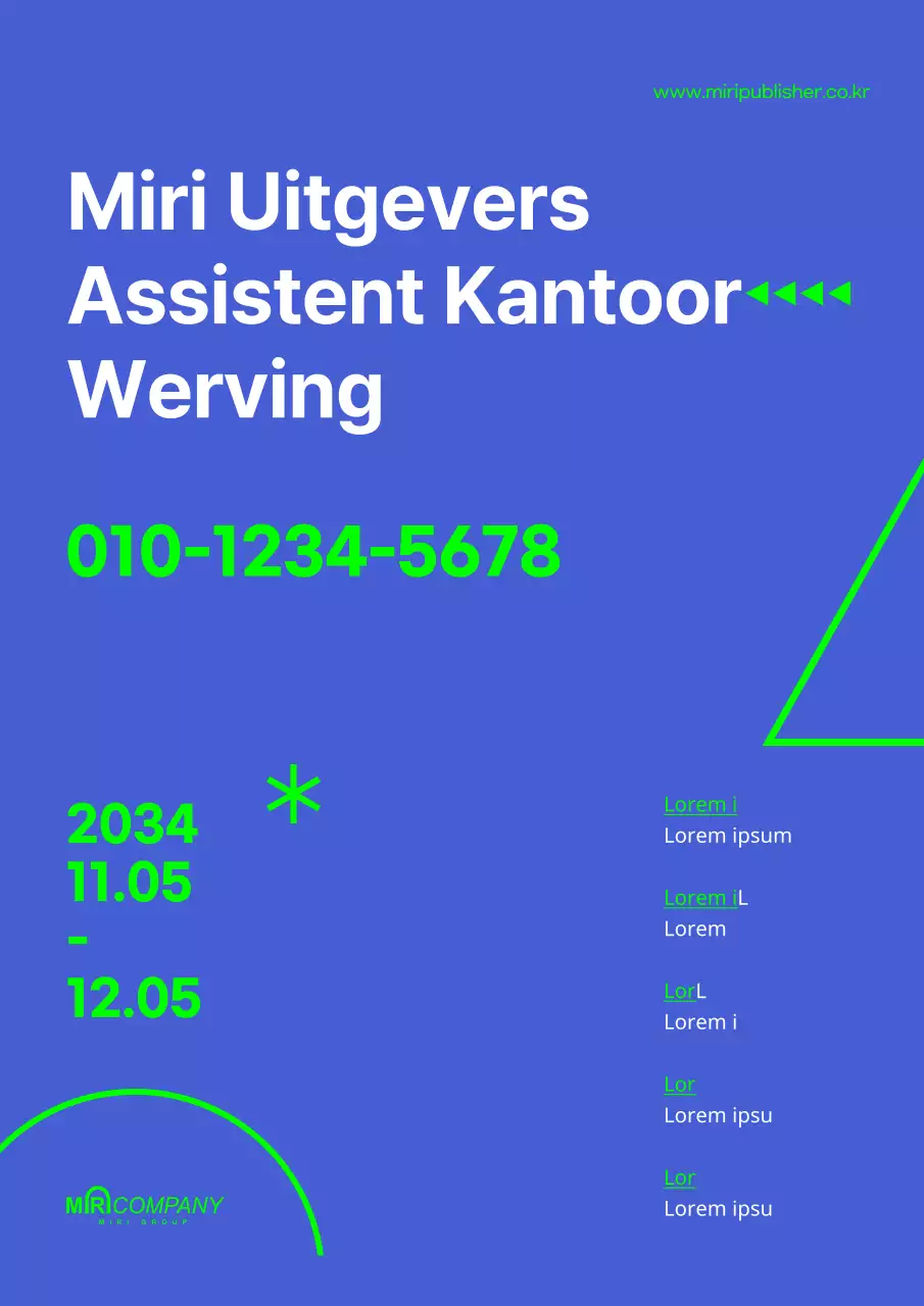 Tweekleurige blauwe en chartreuse parttime vacature voor kantoorassistent