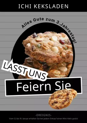 Keks-Werbegeschenk mit schwarzem und grauem Hintergrund (Webposter vertikal)