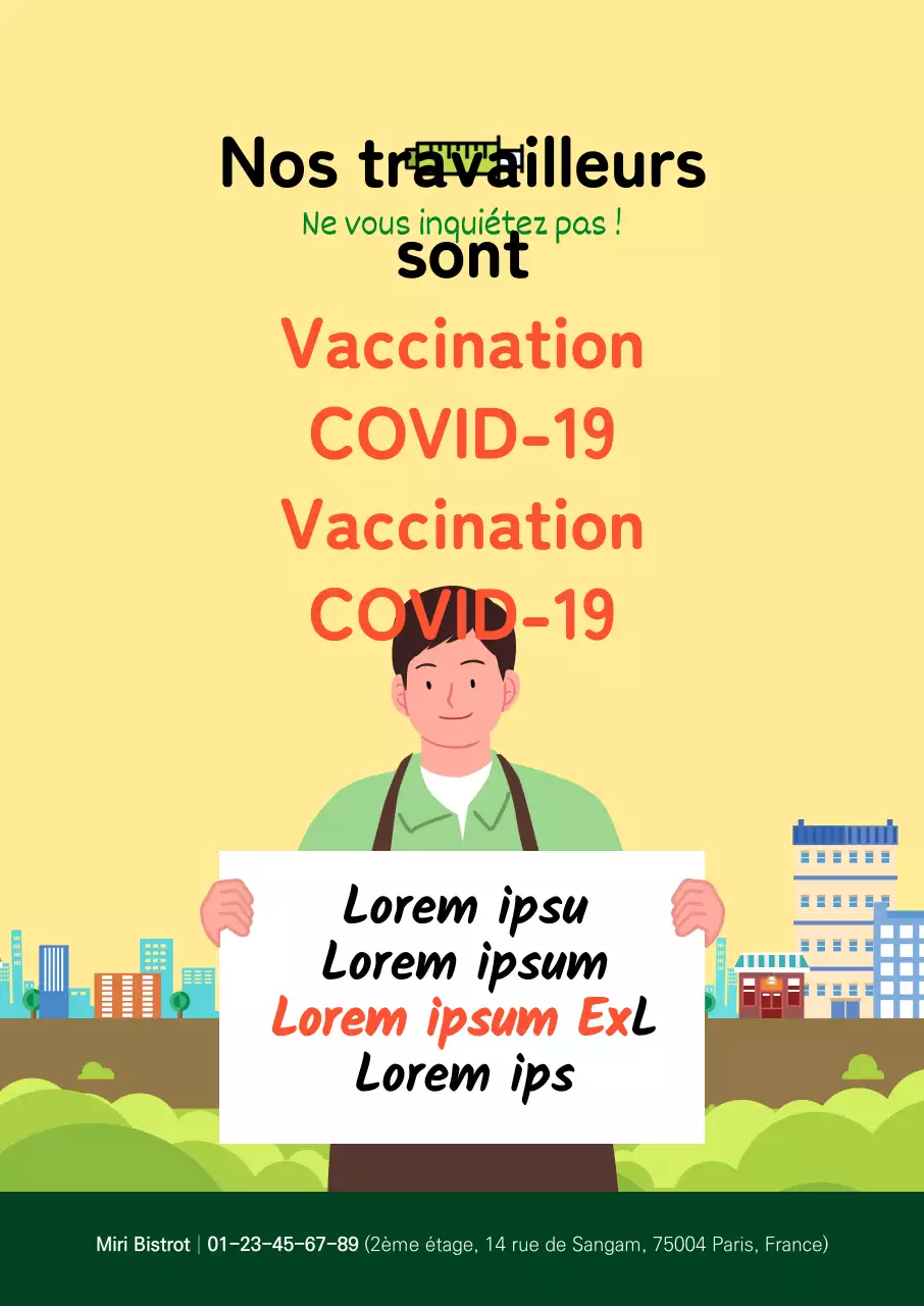 Affiche illustrée de vaccination contre le coronavirus jaune