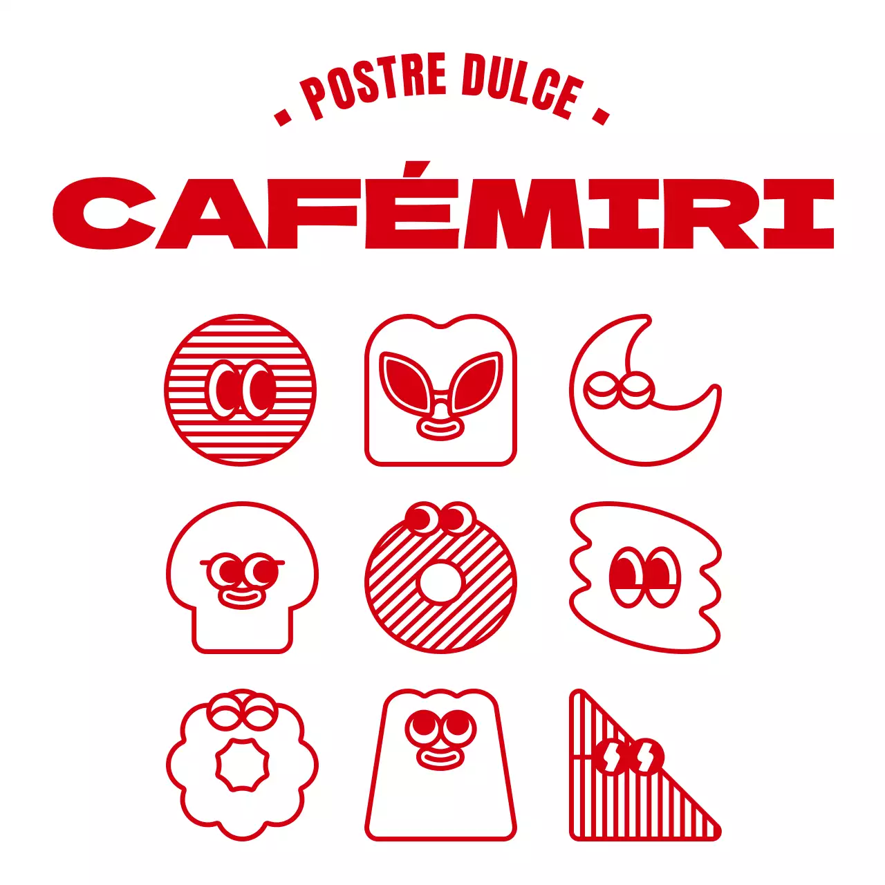 Rojo, limpio y lindo postre ilustraciones y frases de texto en un café de estilo