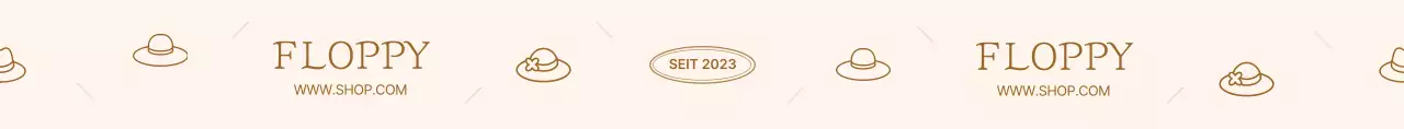 Werbedesign für ein Internetshop-Logo mit einer niedlichen Hut-Illustration in Hellrosa und Braun.