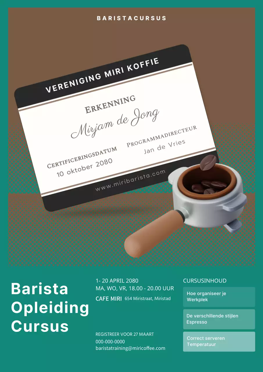 Turquoise Bruin Schattig 3D Bonen Illustratie Barista Training Klasse Werving Webposter