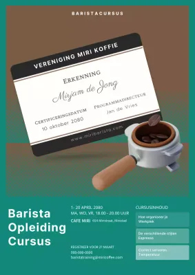 Turquoise Bruin Schattig 3D Bonen Illustratie Barista Training Klasse Werving Webposter