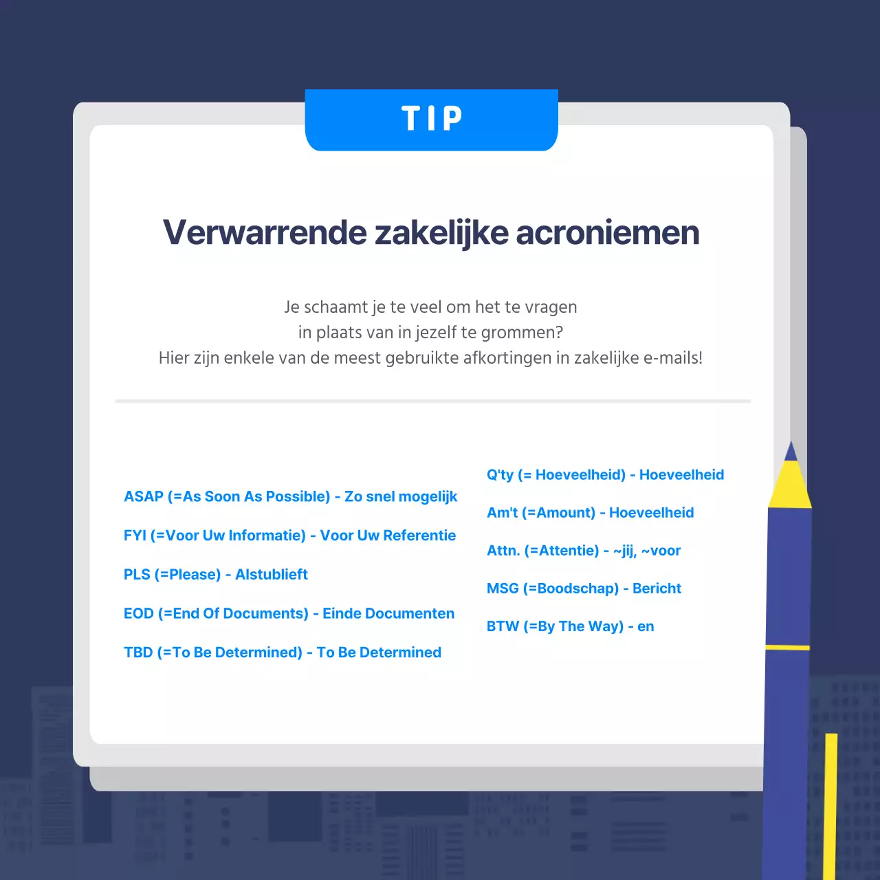 Een overzicht van zakelijke acroniemen in marineblauw ontwerpen