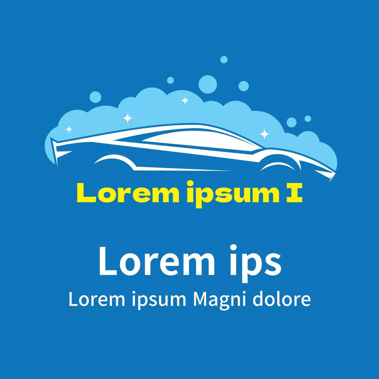Ilustración azul promocionando un lavado de coches limpio en un centro de automoción