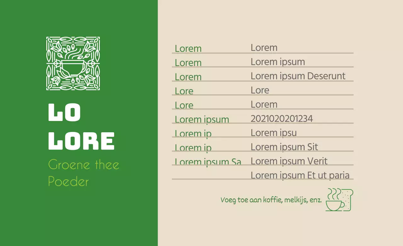 groen logo schoon voedsel groene thee poeder detaillabel