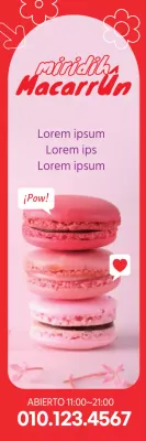 Promociona un bonito postre de café macaron con una foto destacada en rojo