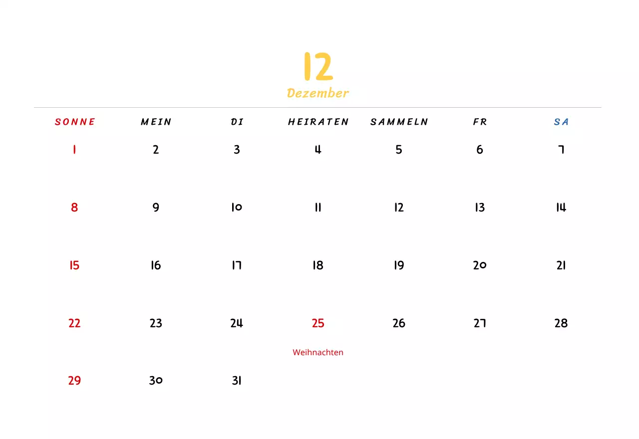 Neujahrskalender mit niedlichen Illustrationen