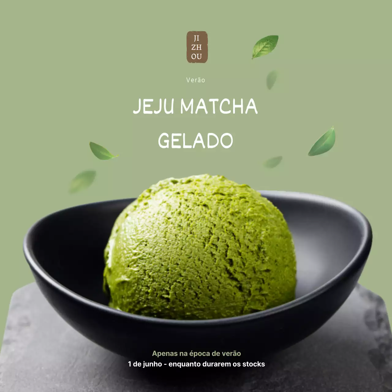 Cartaz verde simples para um café de gelado de matcha