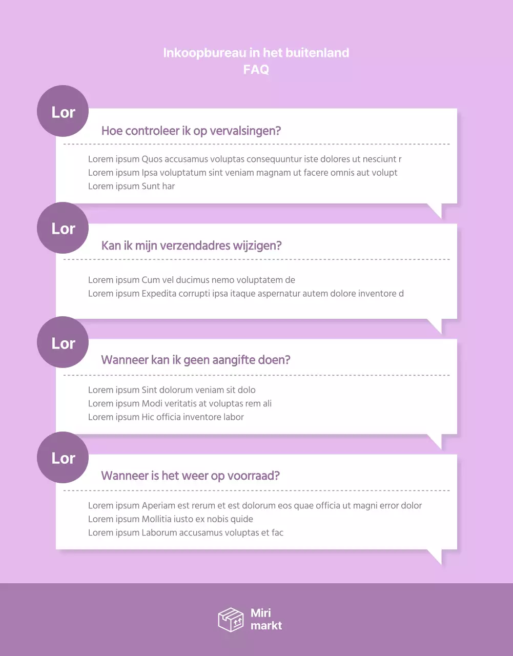 Eenvoudige overzeese aankooppagina met paarse accenten