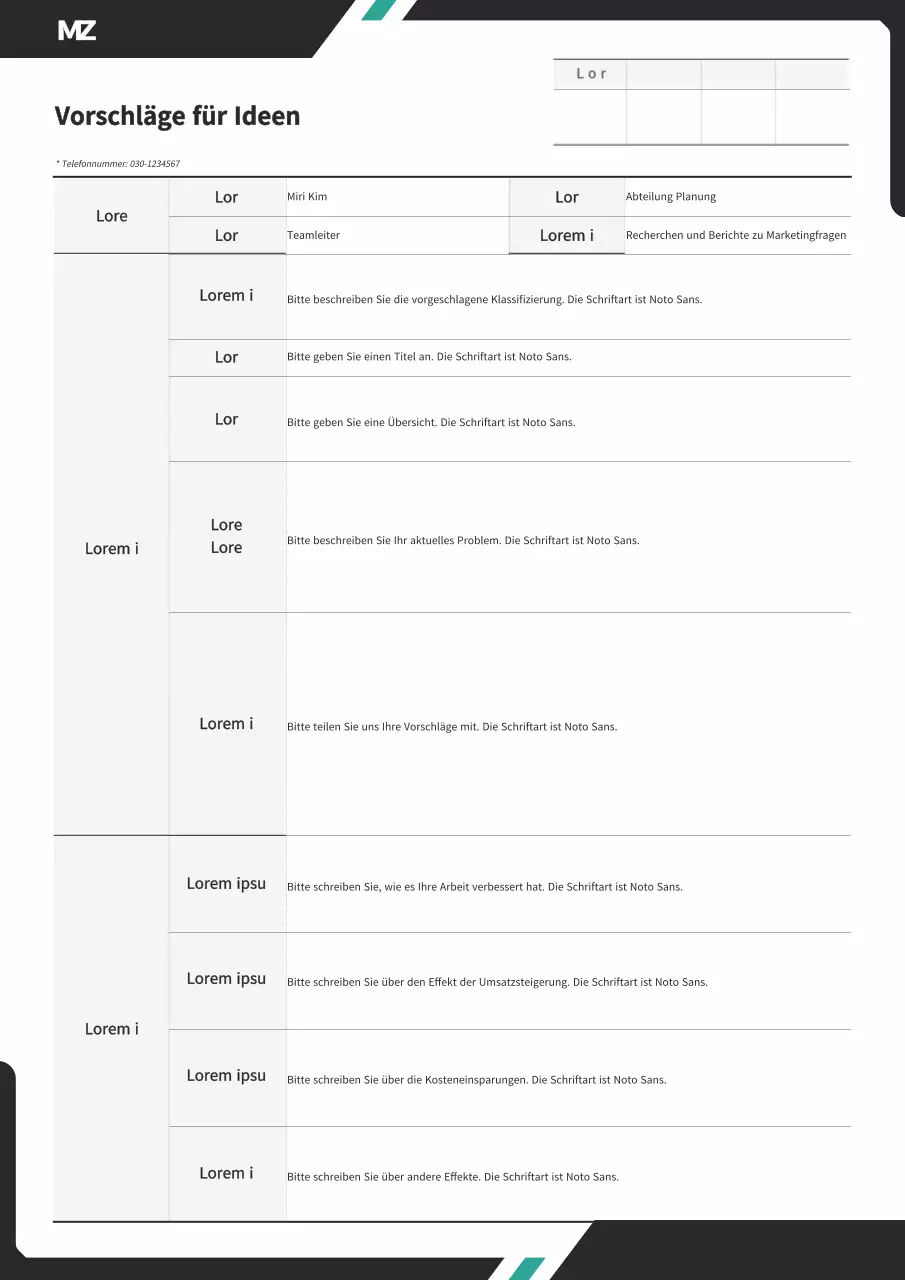 Ein klares, diagonales Konzept in Schwarz und Minze.