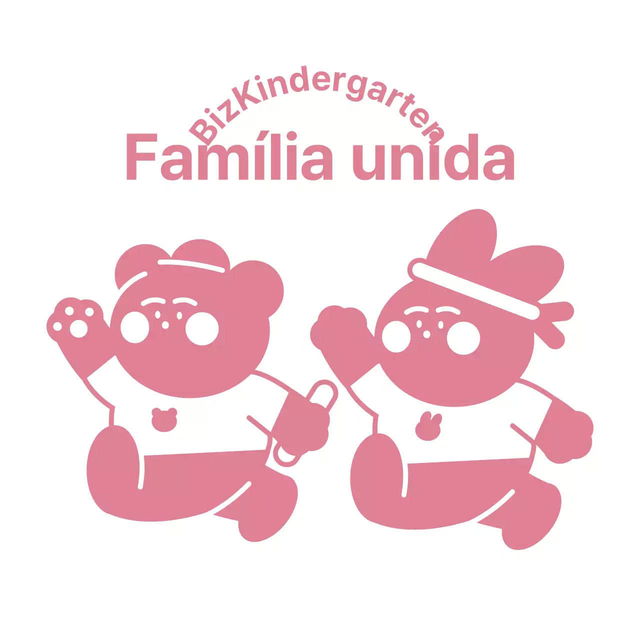 T-shirt pré-escolar do dia do desporto em família com ilustração de um coelho e um urso cor-de-rosa