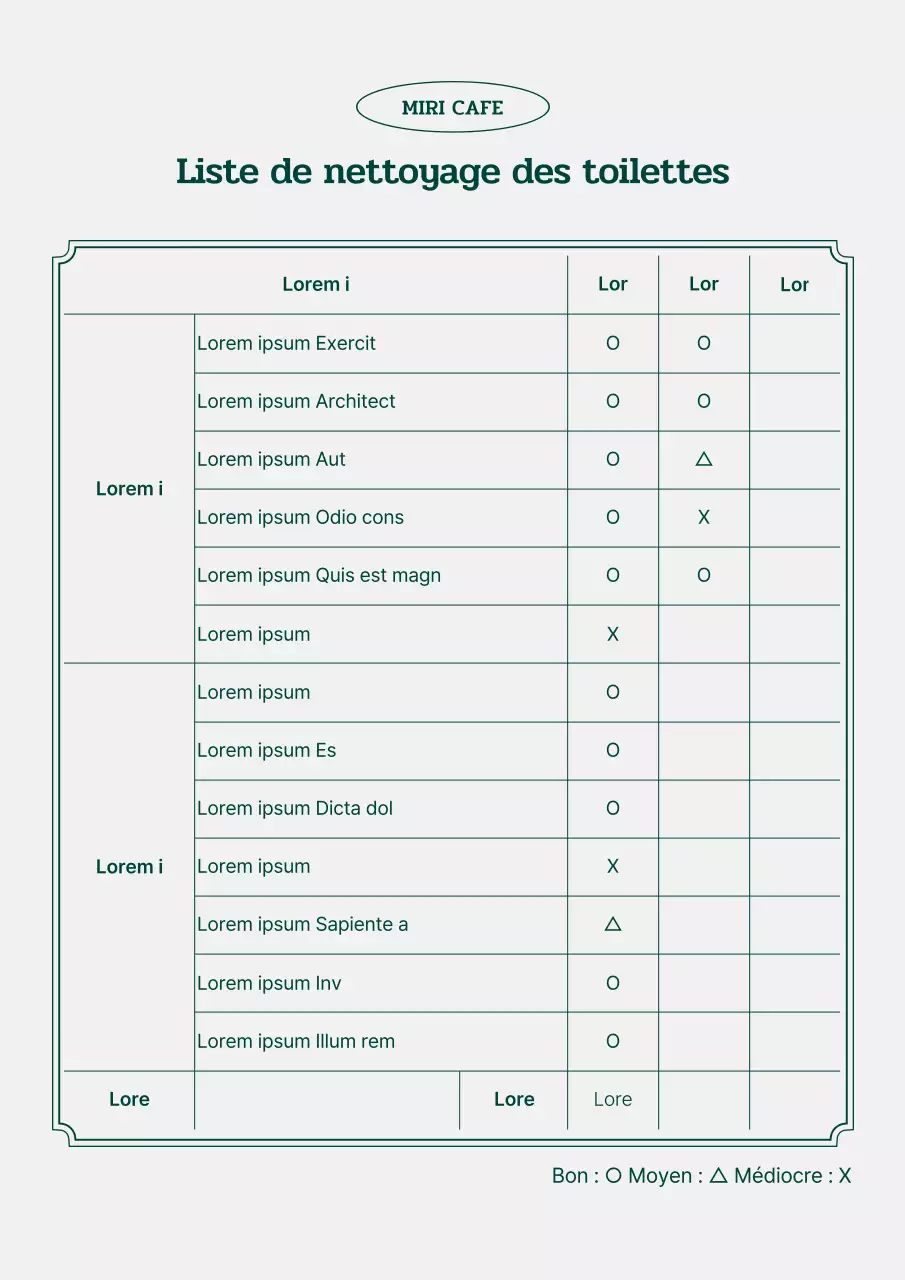 Liste de contrôle de l'hygiène des toilettes vertes et grises
