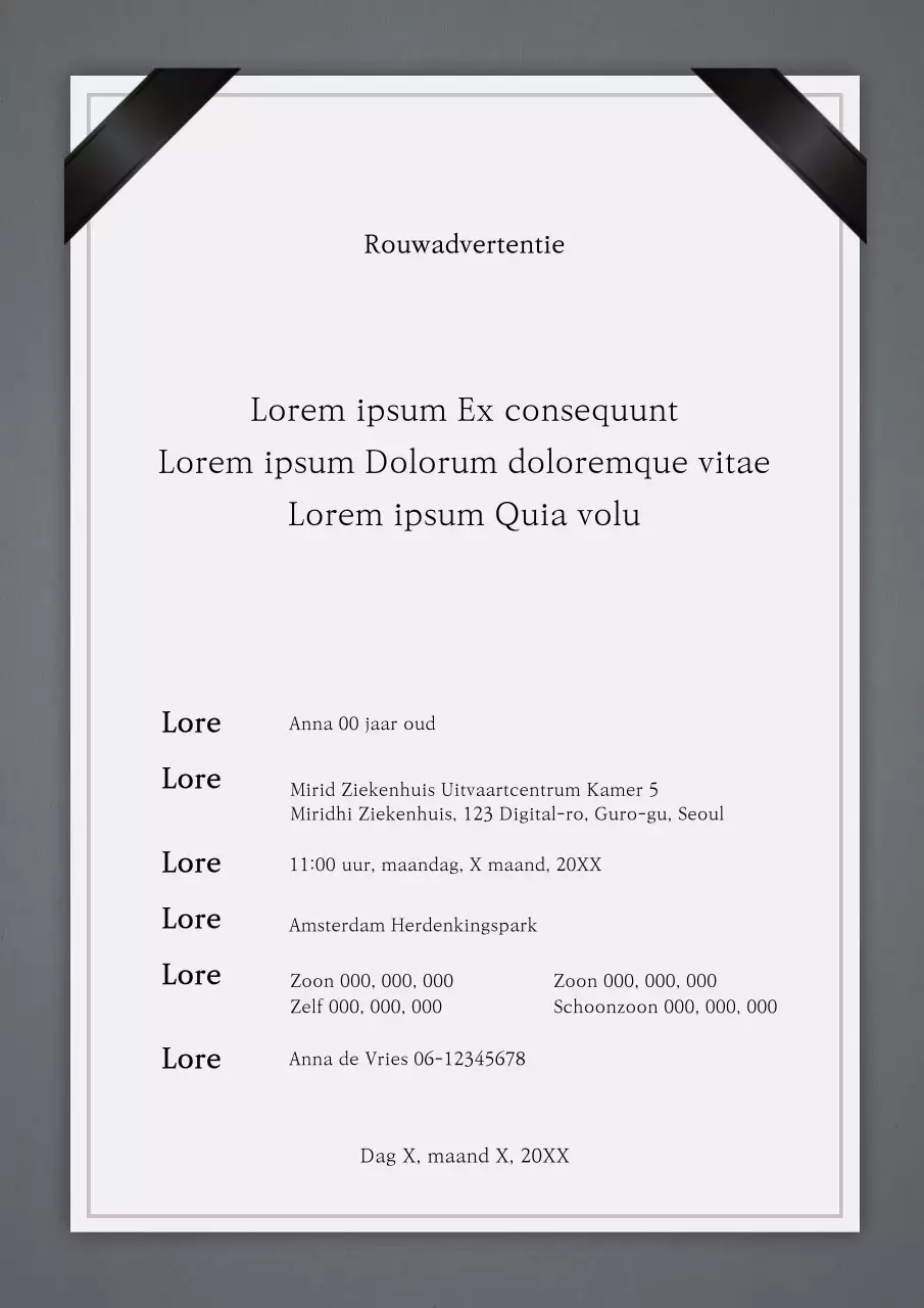 Monotoon kalm overlijdensbericht