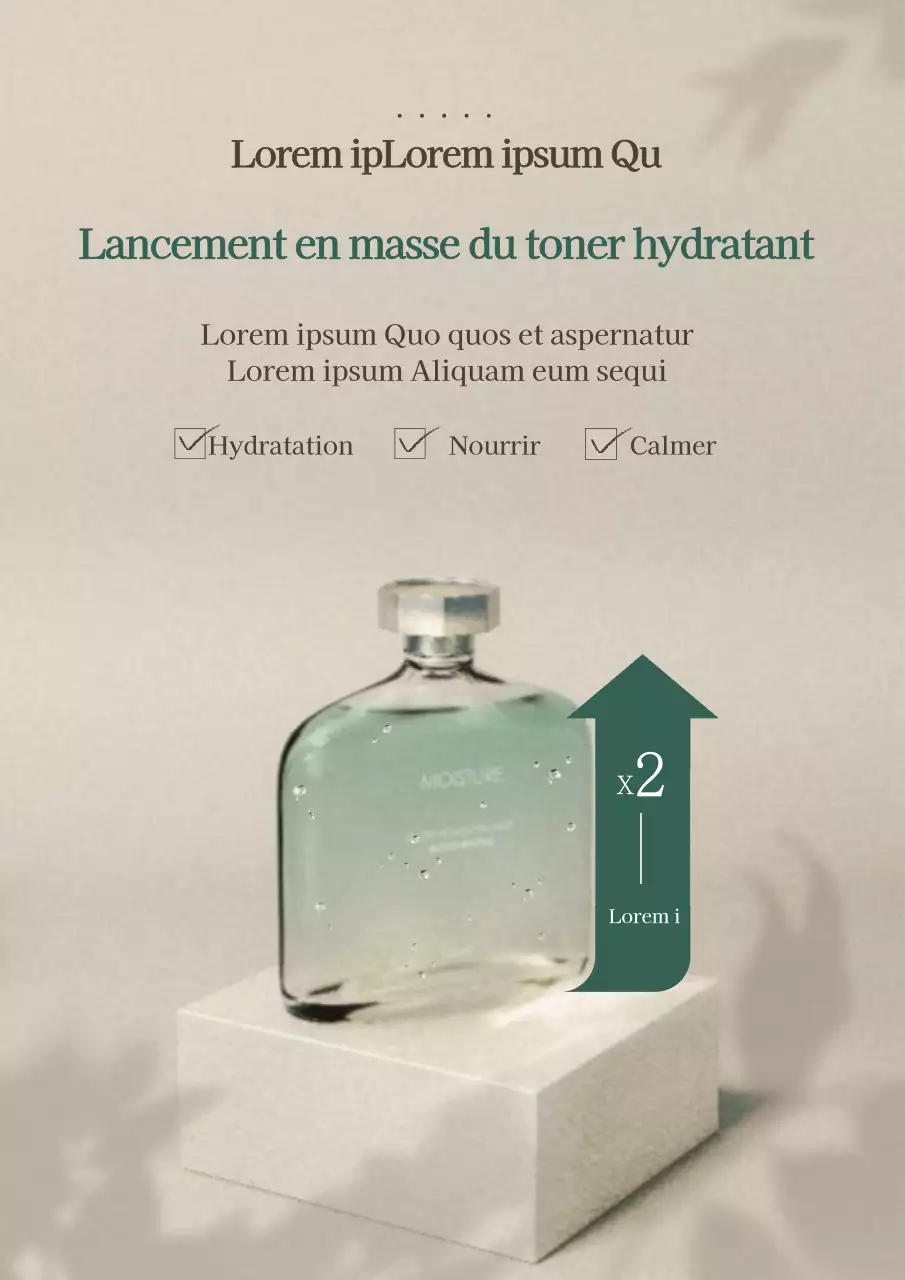 Photos de mise en valeur en beige pour promouvoir le lancement de produits cosmétiques hydratants à haute capacité