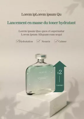 Photos de mise en valeur en beige pour promouvoir le lancement de produits cosmétiques hydratants à haute capacité